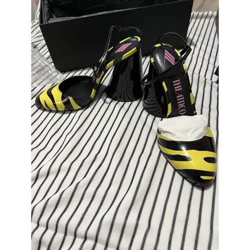 The Attico Luz Block Cone Heel Ankle Strap Pumps Yellow Black Size 36