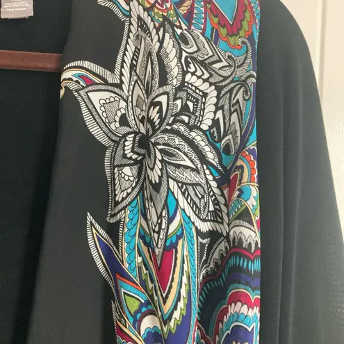 Chicos Travelers Cardigan Size 1 Open Front Multicolor Paisley Flowy Boho Blue