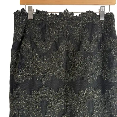 Sandro Rococo Metallic Guipure Lace Black Midi Skirt Size L
