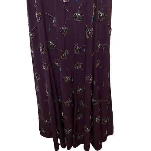 Tracy Reese NWT Anthropologie  Purple Beaded Silk Godet Slip Dress Midi Size 8