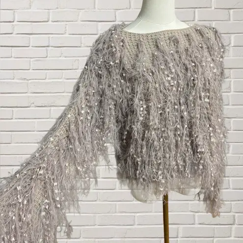 Willow Root Fringe Shag Sweater Taupe Eyelash Yarn Oversized Textured Boho Top Size undefined - Image 2