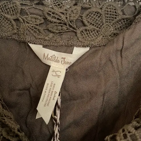 Matilda Jane Ambitious You Olive Green Cargo Utility Crochet Lace Vest