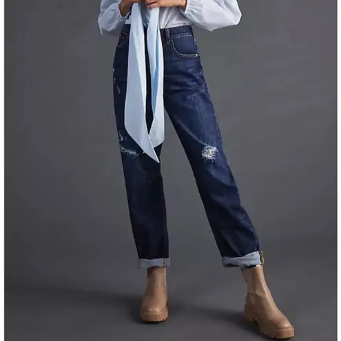 Pilcro Anthropologie The Bow Boyfriend Dark Wash Distressed Jean Size 30