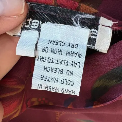 Nancy Crystal Women's Floral Silk Blouse Size 6 Burgundy V