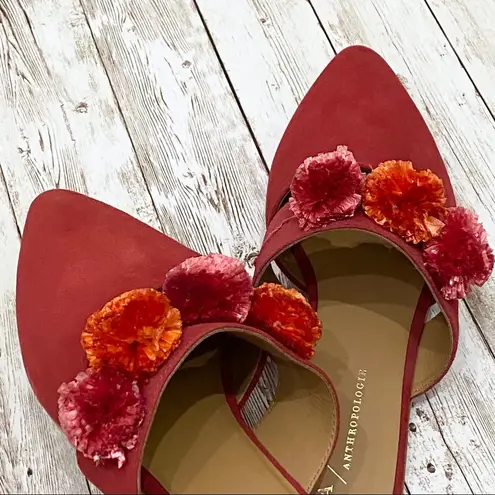 Anthropologie  Orange Suede Pom-Strapped Slides 39