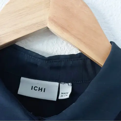 Ichi Flounce Poplin Midi Shirt Dress in Navy Blue Size M