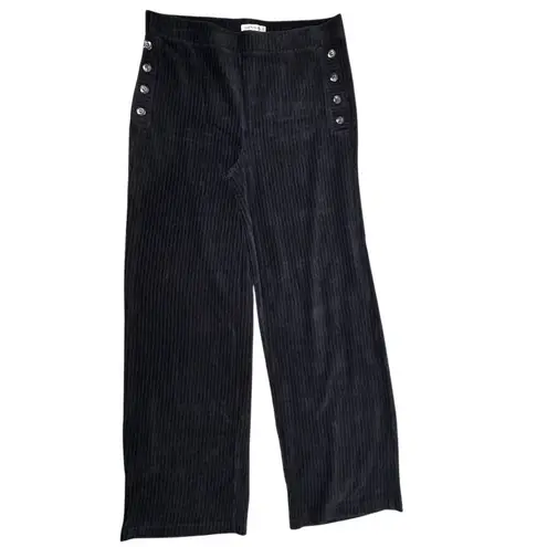 John Paul Richard Women's Black Velour Pants Large Wide Leg Side Button Detail