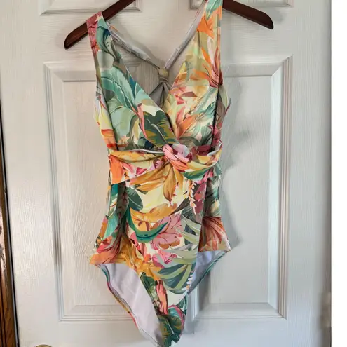 Floral One Piece Swimsuit Criss Cross Back Tropical Print XL