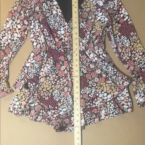 Red and Brown Floral Wrap Jumpsuit