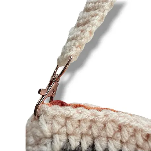 Handcrafted Crochet Floral Granny Square Crossbody Bag Peach Grey & Orange Lined