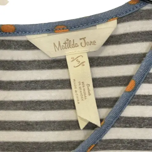 Matilda Jane T-Shirt Size Small Gray White Striped Stretch Blend Womens LS