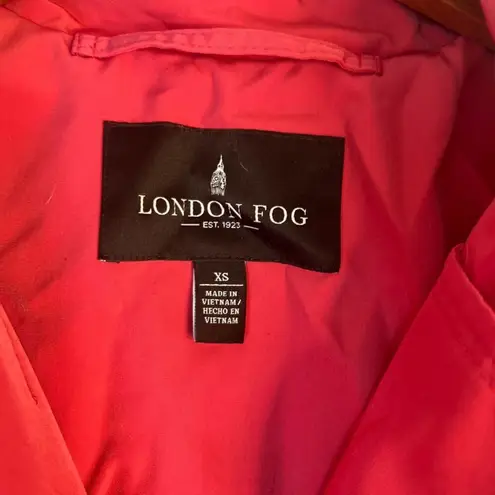London Fog Pink Short Belted Trench Coat Hooded Rain Jacket Windbreaker XS
