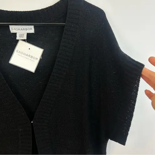Sag Harbor NWT Short Sleeve Black Knit Bolero Cardigan Sweater Size Large