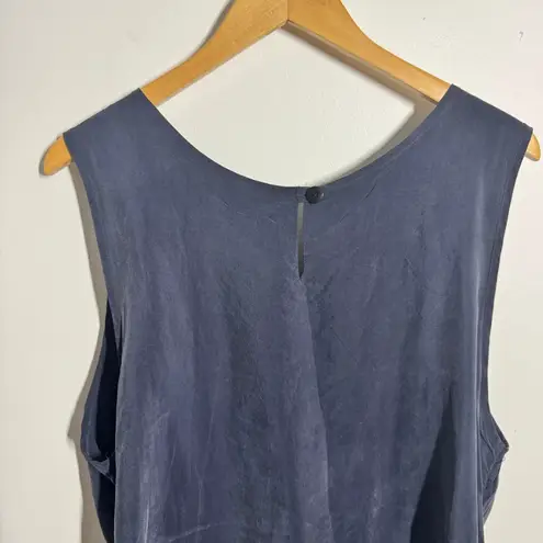 Nina Piccalino Dress 14 Navy Blue Leaf Button Tie Lagenlook Bemberg Minimal Size L