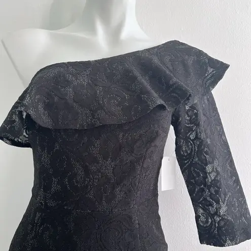 Nordstrom NWT  One Shoulder Sheath Dress Black Metallic Ruffle Party