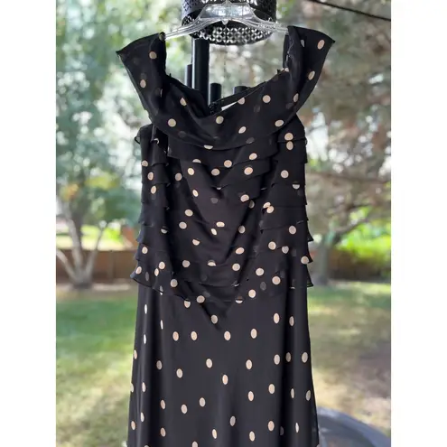Chetta B Vintage 90s hetta B Maxi Dress Sz 12 100% Silk Polka Dot Black White Sleeveless