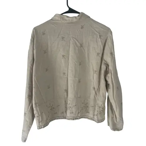 Kathie Lee Collection Kathie Lee Vintage 90s Women Size XL Oat Linen Blend Embroidered Button Blouse