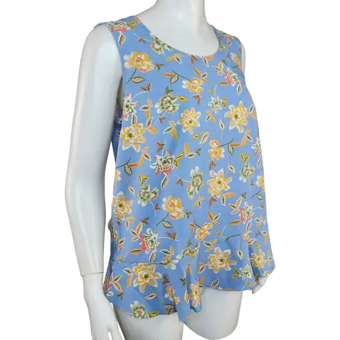 Denim & Co . Printed Sleeveless Tank Top Flutter Bottom Blue Floral X-Small NWOT