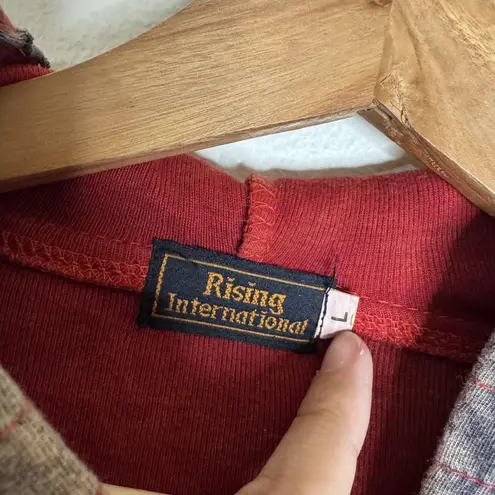 Rising International Jacket Womens Large Red Boho Floral Patchwork Zip Hoodie