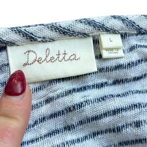 Deletta  Blue and White Striped Tank Top Cotton Linen Blend Large - Image 2