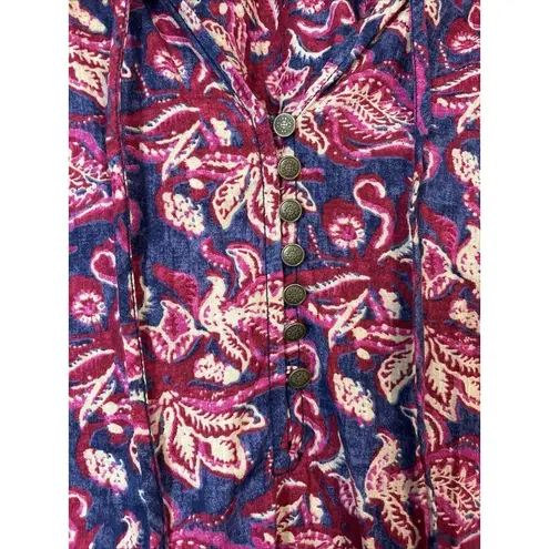 Pilcro Anthropologie Lucille Peasant Blouse Blue Pink Paisley M Floral Boho
