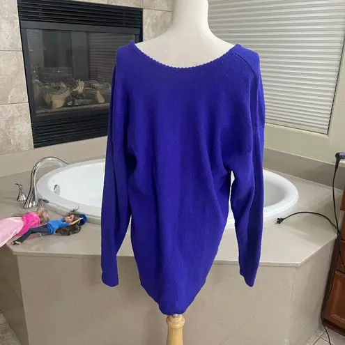 Steve Fabrikant Wool Blend V Neck Knit Sweater Purple wool Blue Medium