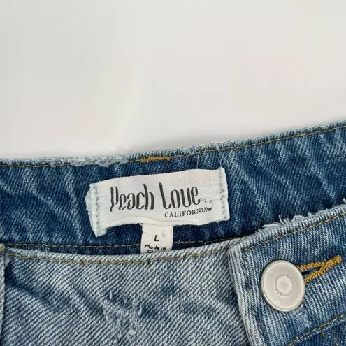 Peach Love California Jean Shorts Size Large Denim Faux Pockets 100% Cotton
