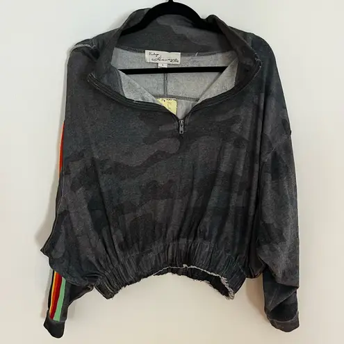 Vintage Havana Rainbow Stripe Camo Sweatshirt NWT Quarter Zip Colorful Pride Gray