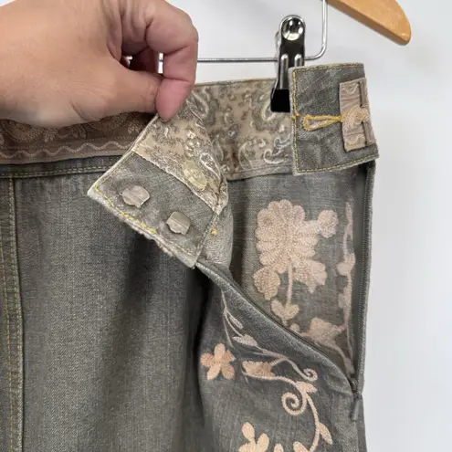 Willi Smith Vintage Y2K Skirt Womens 8 Blue Jean Pink Embroidered Hippie Boho