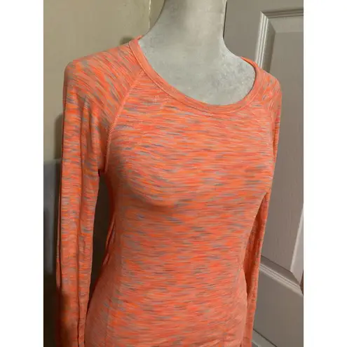 Athleta  Shirt Womens XS Orange Heather Long Sleeve Ruched Thumbholes Raglan
