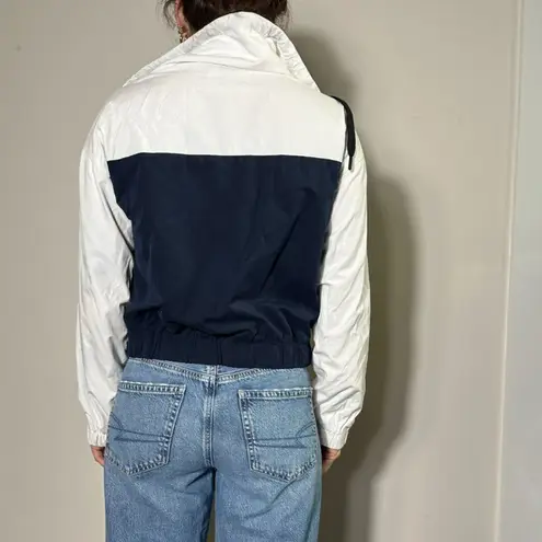 Forever 21  White/Navy Zip Up Hooded Striped Jacket Size Medium