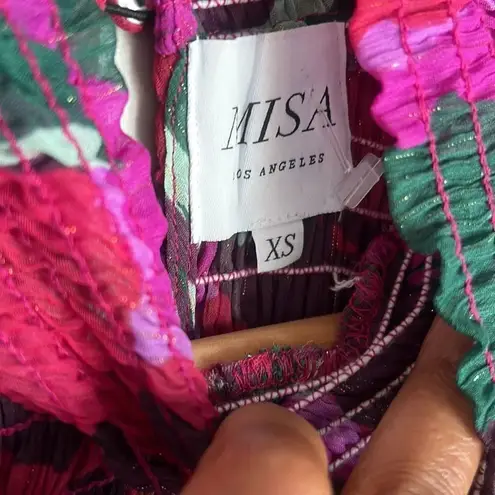 MISA Los Angeles MISA Jessa Turtleneck Smocked Print dress in Holiday Sparkle