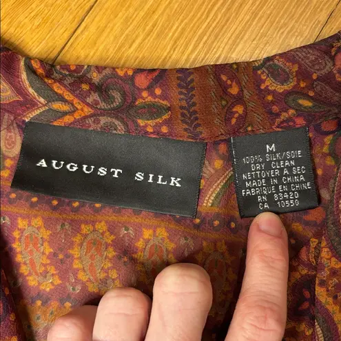 August Silk Blouse 100% Silk Paisley Boho Lagenlook Size Medium