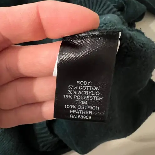 Cotton Jewel Emerald Green Soft Knit Ostrich Feather Sleeve Trim Sweater Size M Size M