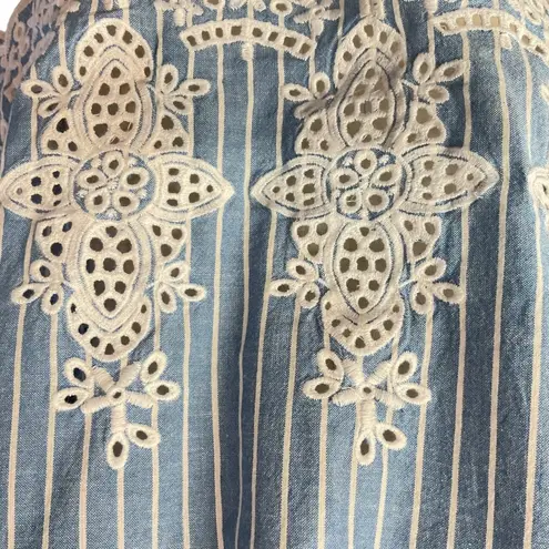 Maeve By Anthropologie Eyelet Baby Doll Border Tank Blue Stripe Size Large