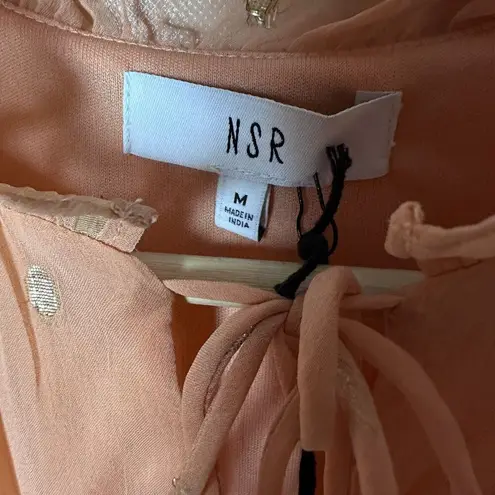 NSR Dress Peach Gold Metallic Swiss Dot Ruffle Chiffon Peasant Medium Bo… Orange