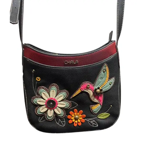 Chala Crescent Crossbody/Shoulder Bag Adjustable Strap Hummingbird Appliqué