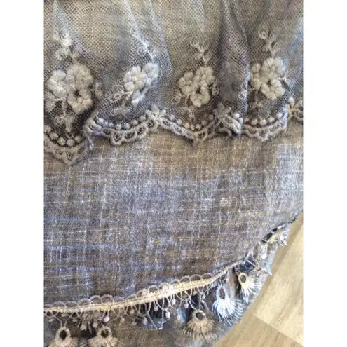 Pretty Angel Western Denim Look Lace Linen Mix Floral Torn Edge Skirt XL Festival Concert