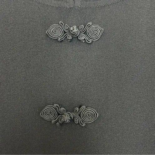 Misook Black Cheongsam Mandarin Collar Black Midi Dress Size M