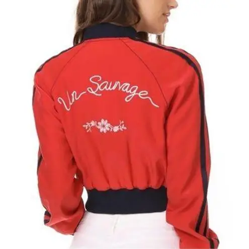 Cinq À Sept Red Embroidered Bomber Jacket (see photos)