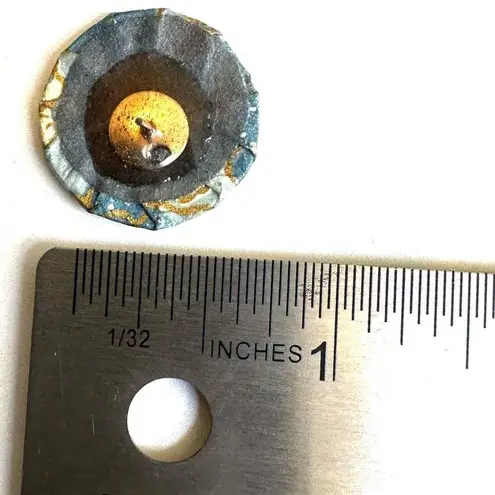 Blue hand painted round floral earrings