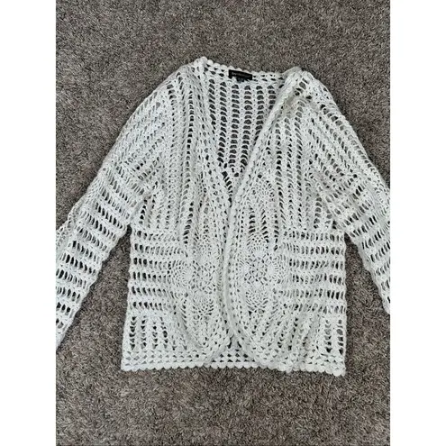 vintage y2k by deisgn open front loose knit white glitter cardigan sweater XL