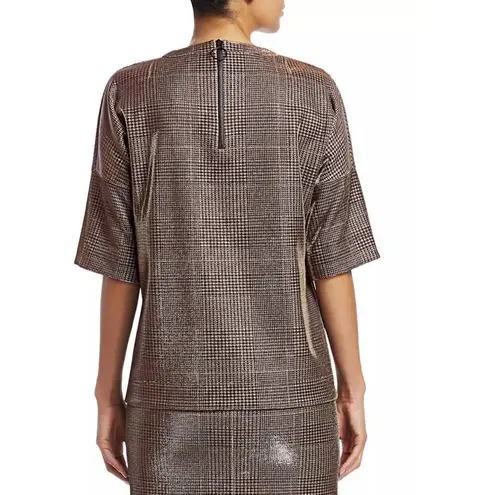 Akris Punto Metallic Lurex Glen Check Top 3/4 Sleeve Plaid Silver Women's 12
