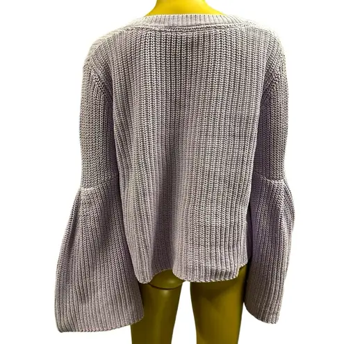 Free People  Purple Damsel Knit Bell Flared Sleeve Cotton Sweater Women’s Medium