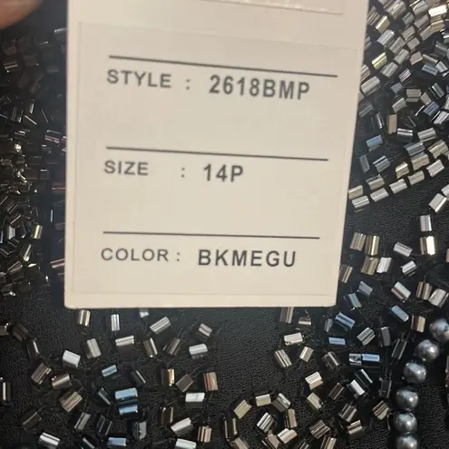 JKara New York dress Petite Black Long Beaded crew neck Detail Dress Size 14P