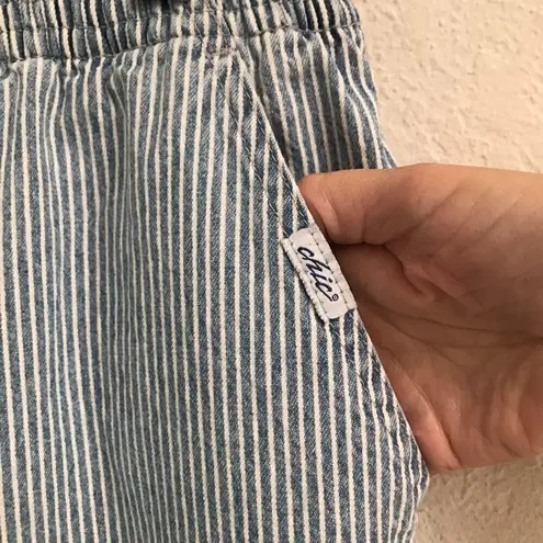 Vintage Chic pinstripe granny core pull on cropped denim jeans 12 Blue