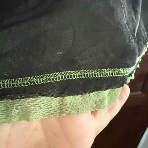 ORNA FARHO Paris | Y2K Vintage Green Double Mesh Ruffle V Neck Short Sleeve Top Black Size undefined