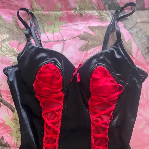vintage coquette grunge red and black bustier silk lace up corset