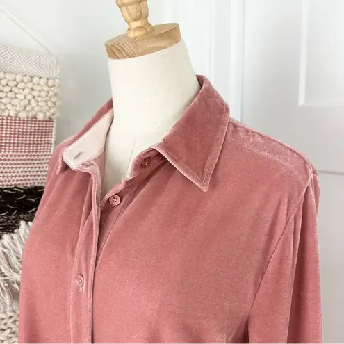 Soft Surroundings  Velvet Button Down Shirt Blouse Long Sleeve Dusty Pink Size M