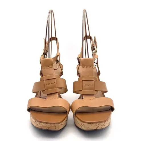 Franco Sarto  Cera Tan Leather Strappy Cork Wedge Sandal Shoes Women’s Size 10